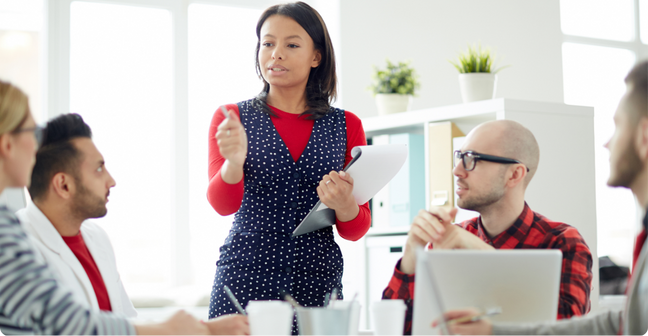 Woman leads a team meeting-1